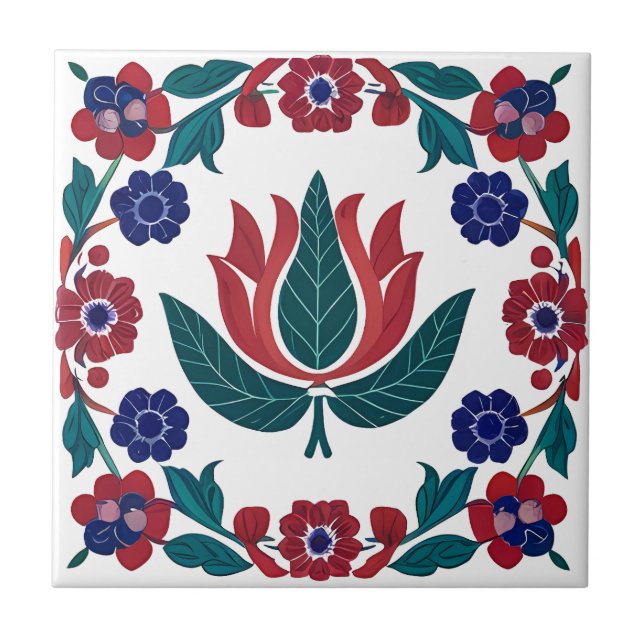 Carreau Carrelage en céramique ottoman rouge et bleu Tulip (Devant)
