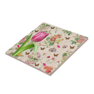 Carreau Carrelage en céramique Papillon floral Tulipe rose