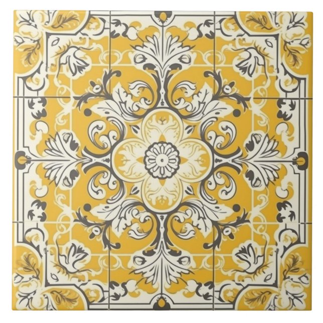 Carreau Carrelage en céramique portugaise jaune (Devant)