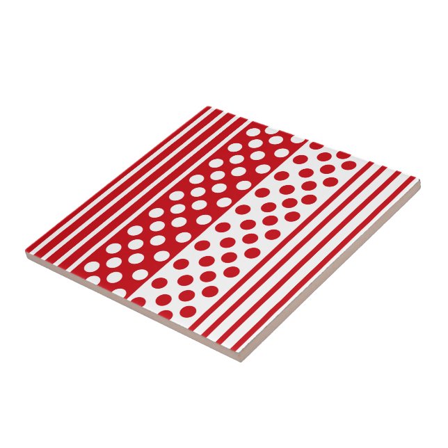 Carreau Carrelage en céramique rayé avec points blancs rou (Côté)