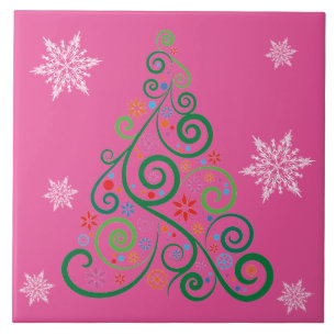 Carreau Carrelage en céramique rose sapin de Noël