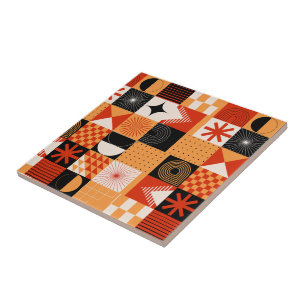 Carreau Carrelage en céramique rouge orange noir Motif géo