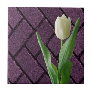 Carreau Carrelage en céramique Tulipe blanche Violet Flora