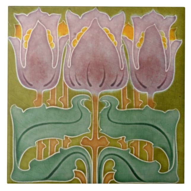 Carreau Carrelage en céramique - Tulipes Art Nouveau craqu (Devant)