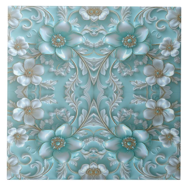 Carreau Carrelage en céramique turquoise blanche (Devant)