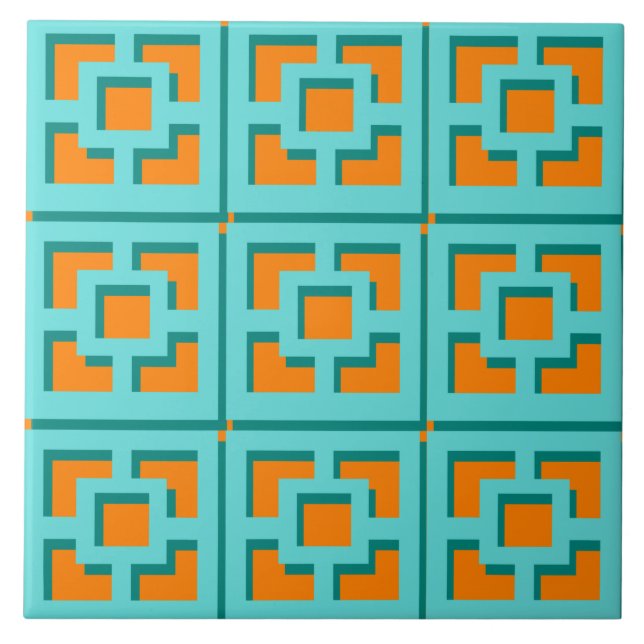 Carreau Carrelage en céramique Turquoise et Orange Trellis (Devant)