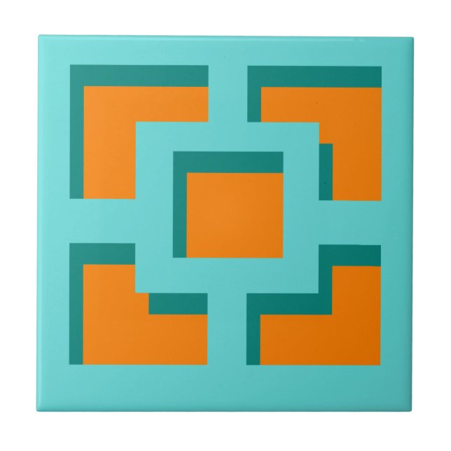 Carreau Carrelage en céramique Turquoise et Orange Trellis (Devant)