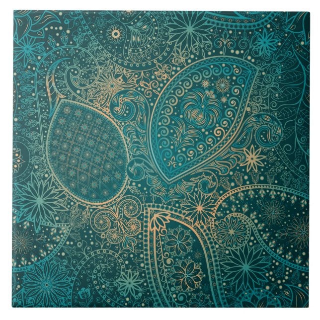 Carreau Carrelage en céramique turquoise ethnique (Devant)