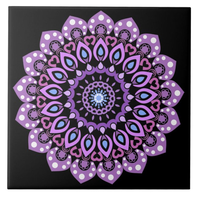 Carreau Carrelage en céramique violet et bleu Mandala (Devant)