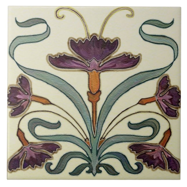 Carreau Carrelage en céramique - Violet Floral Art Nouveau (Devant)