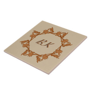 Carreau Carrelage - Feuilles en cercle avec initiales