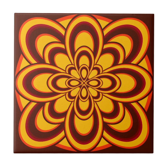 Carreau Carrelage, Fleur Abstraite 2, Brown safran orange (Devant)