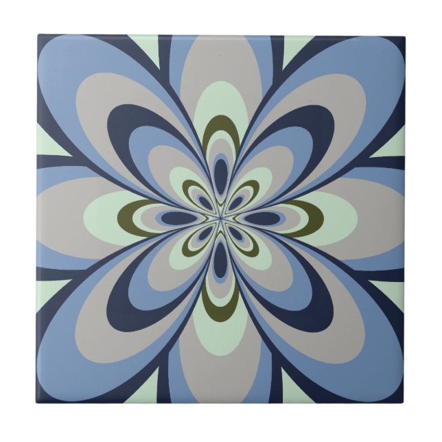 Carreau Carrelage, Fleur Abstraite 4, Bleu, Gris, Vert (Devant)