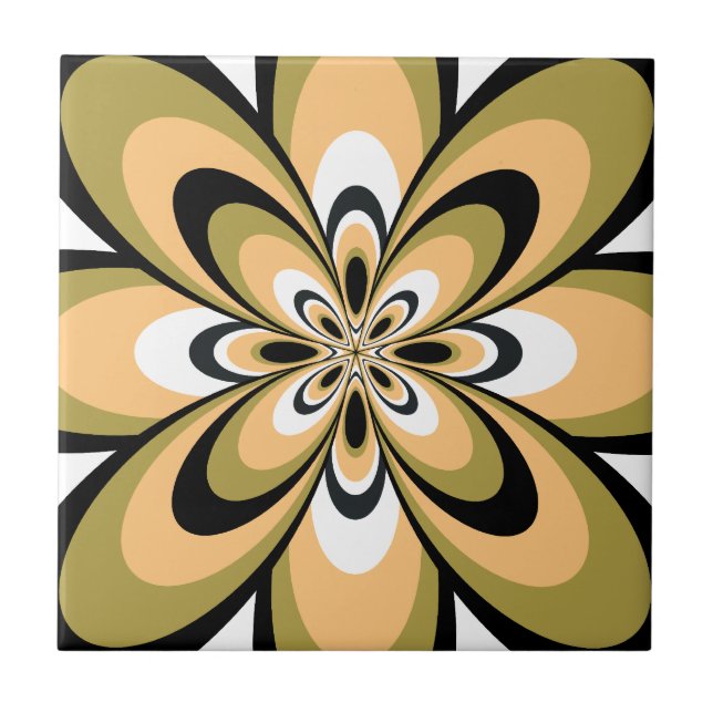 Carreau Carrelage, Fleur Abstraite 4, Olivier, Beige, Noir (Devant)