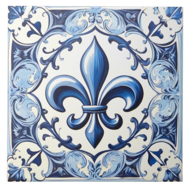 Carreau Carrelage Fleur de Lis Bleu - Carrelage en céramiq (Devant)