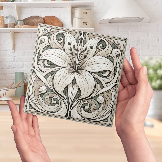 Carreau Carrelage floral Art nouveau Lilly (art nouveau floral Lilly tiles for a vintage rétro flowers style)