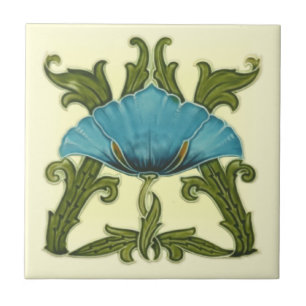 Carreau Carrelage floral bleu céramique Repro Minton Art 