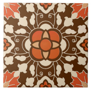 Carreau Carrelage Floral marocain, Brown, Rust et Beige