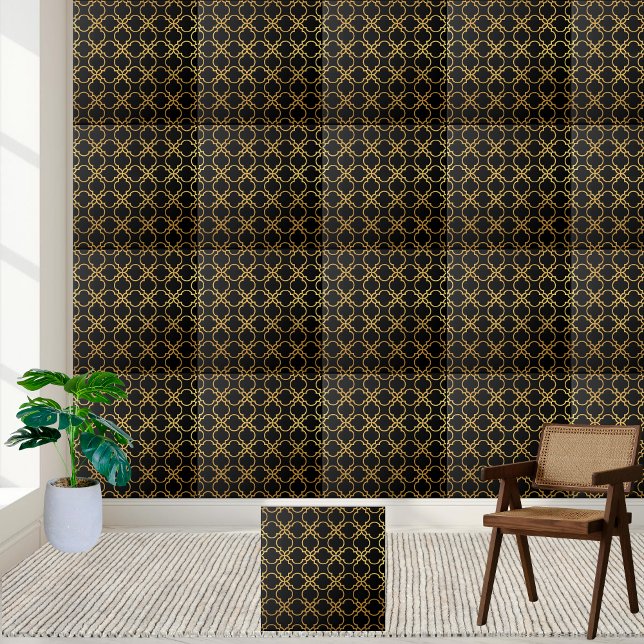 Carreau Carrelage géométrique noir et or luxueux (Luxurious Black and Gold Geometric Tile)