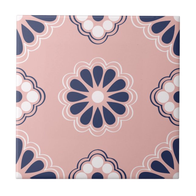 Carreau Carrelage géométrique rose, bleu et blanc (Devant)