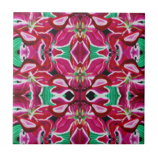 Carreau Carrelage Lily aux oiseaux rouges (Devant)
