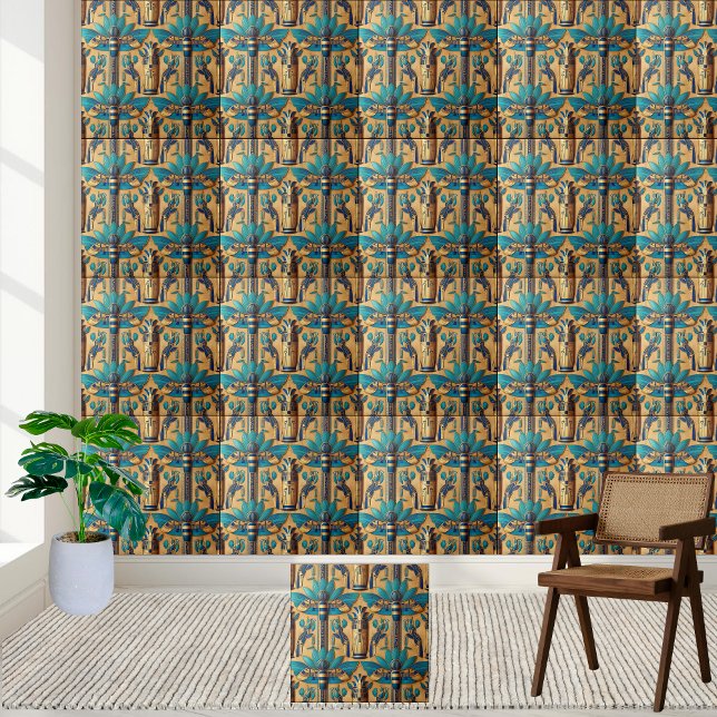 Carreau Carrelage Lotus d'inspiration égyptienne de luxe (Luxury Egyptian Inspired Lotus Tile)