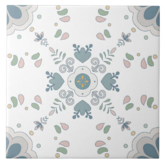Carreau Carrelage Mandala en bleu fleur