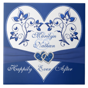 Carreau Carrelage Mariage Royal Blue, Blanc Floral Heart