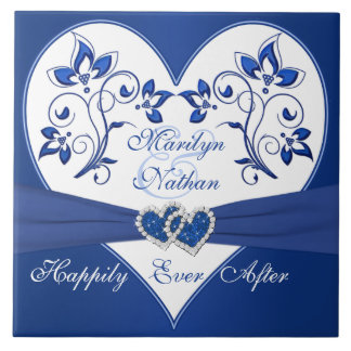 Carreau Carrelage Mariage Royal Blue, Blanc Floral Heart