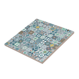 Carreau Carrelage marocain orange et bleu turquoise clair