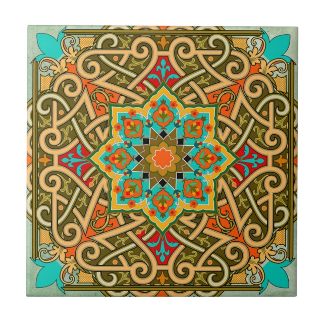 Carreau Carrelage marocain Vert or bleu (Devant)
