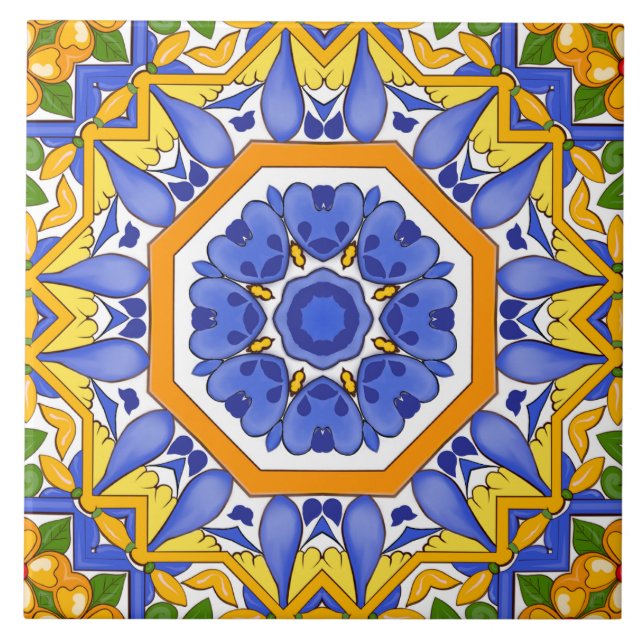 Carreau Carrelage méditerranéen, majolica, Sicilienne, (Devant)