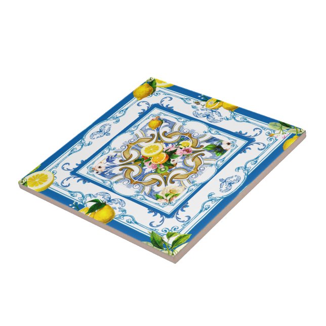 Carreau Carrelage méditerranéen, majolica, style sicilien  (Côté)
