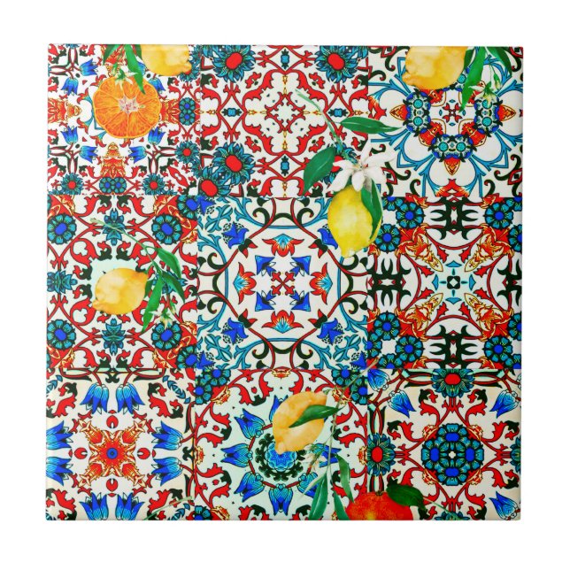 Carreau Carrelage méditerranéen, mosaïque, citron, art d'é (Devant)