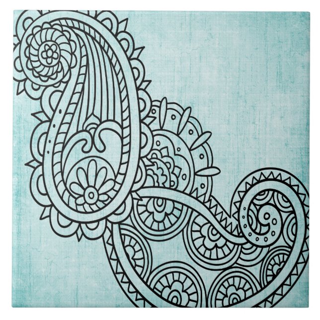 Carreau Carrelage Motif Mehndi Turquoise (Devant)