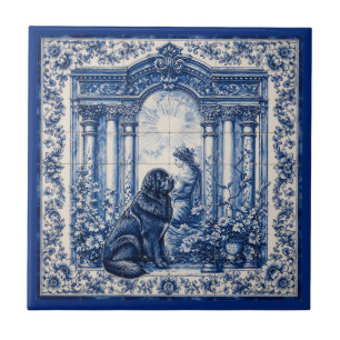 Carreau Carrelage mural de jardin Terre-Neuve bleu et blan
