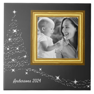 Carreau Carrelage photo de la famille de Noël BW / personn