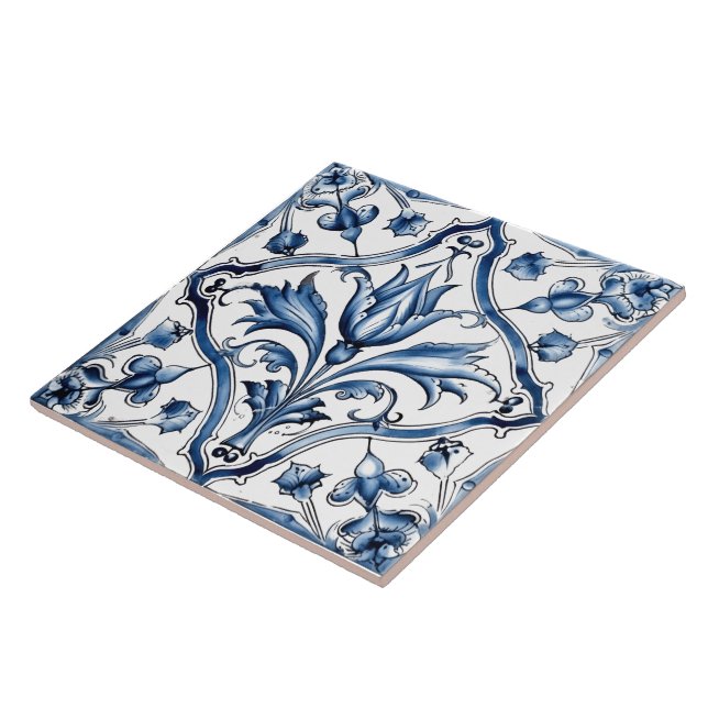 Carreau Carrelage Rustique Indigo Azulejo Avec Motifs Flor (Côté)