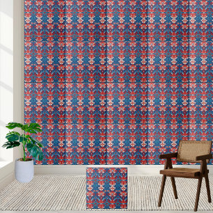 Carreau Carrelage scandinave nordique rouge et bleu floral