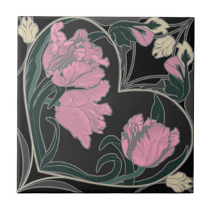 Carreau Carrelage Vintage Art Nouveau Tulip Coeur