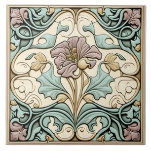Carreau Carrelage vintage, Fleur Rose Art Nouveau, Pastel