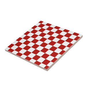 Carreau Carrés à damier rouge blanc géométrique rétro
