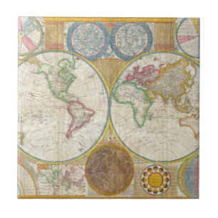 Carreau Carte 1794 de Samuel Dunn du monde dans les