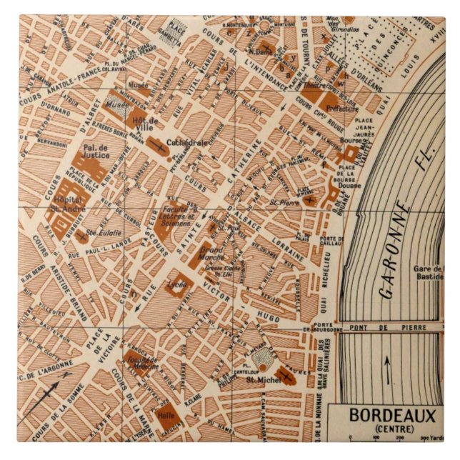 Carreau Carte ancienne de Bordeaux France (Devant)