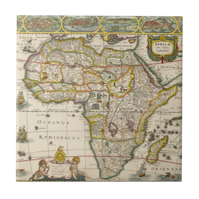 Carreau Carte ancienne de l'Afrique par Hondius et Jansson (Devant)