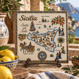 Carreau Carte ancienne du monde de la Sicile