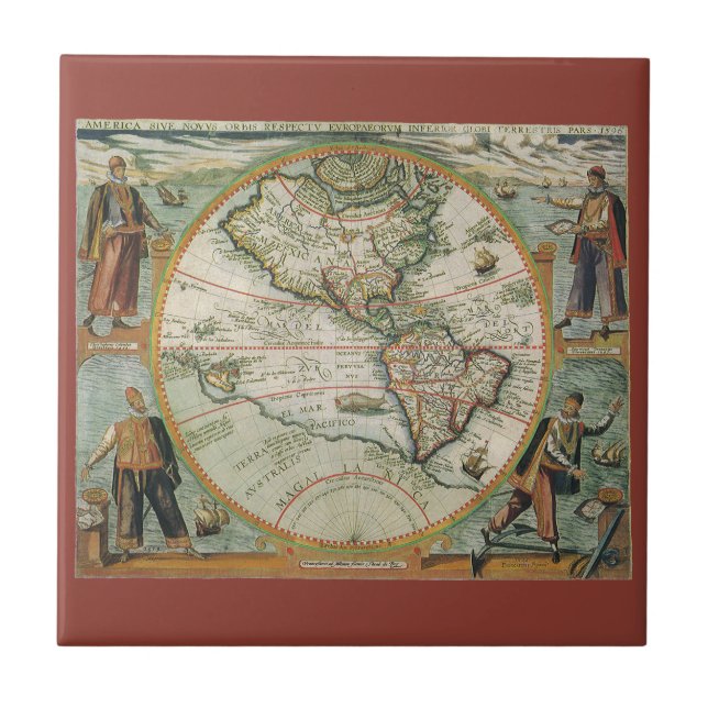 Carreau Carte ancienne du monde des Amériques, Theodor de  (Devant)