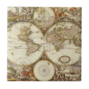 Carreau Carte ancienne du monde par Frederick de Wit, vers