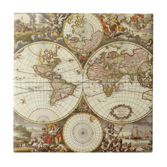Carreau Carte ancienne du monde par Frederick de Wit, vers (Devant)