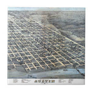 Carreau Carte antique aérienne de la ville d'Austin, Texas